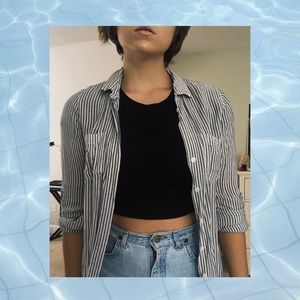 Long Light Blue and White Striped Button-Up